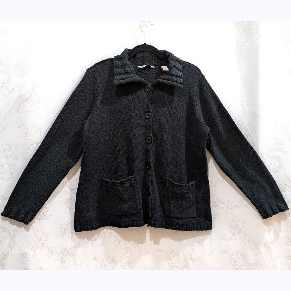 Black Heavy Button Cardigan Sweater 2X Cable Knit Warm Cozy Comfy Cabincore